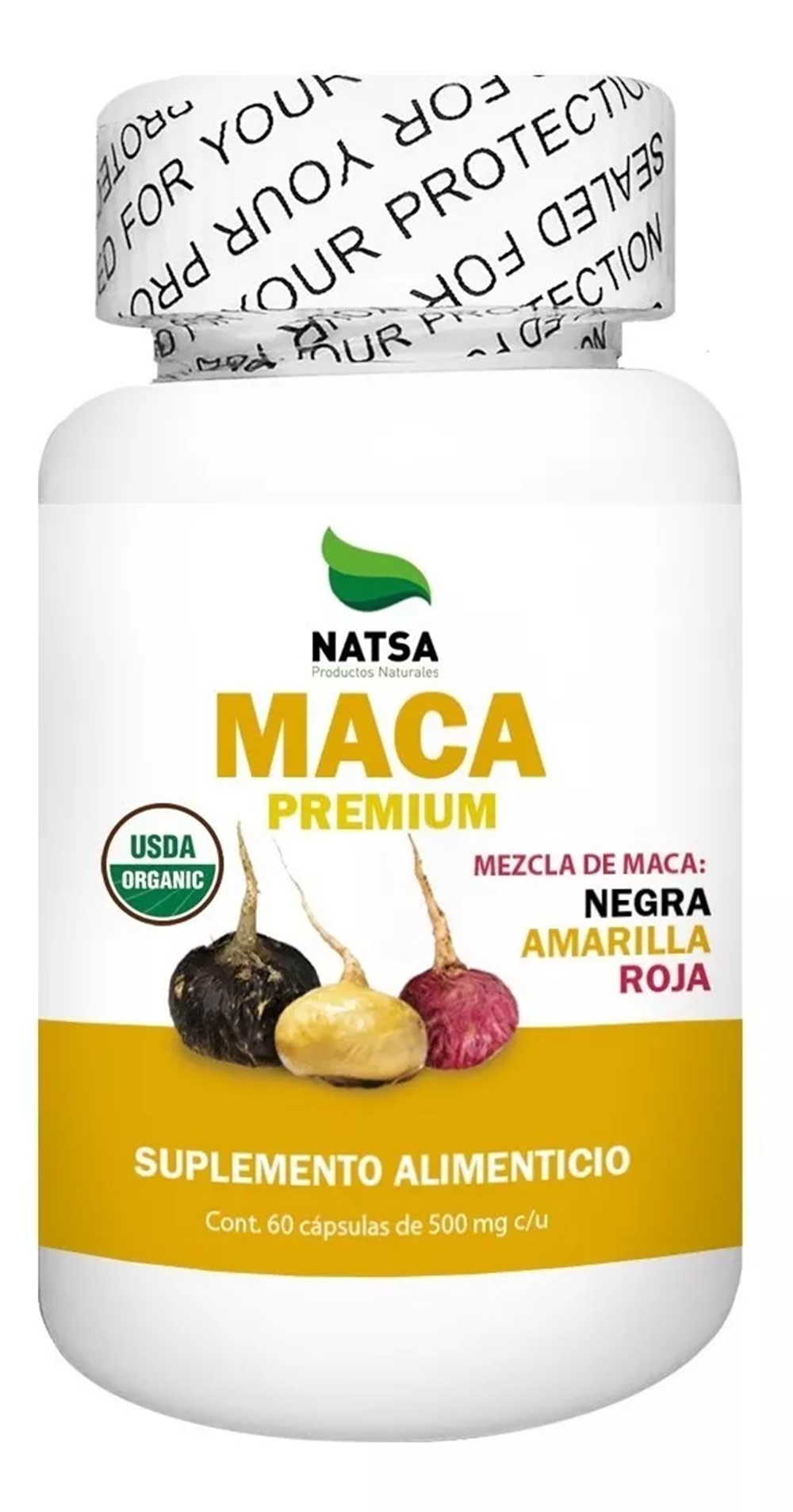 Foto 2 pulgar | Maca Premium Mezcla Amarilla Roja y Negra Natsa 60 Cápsulas
