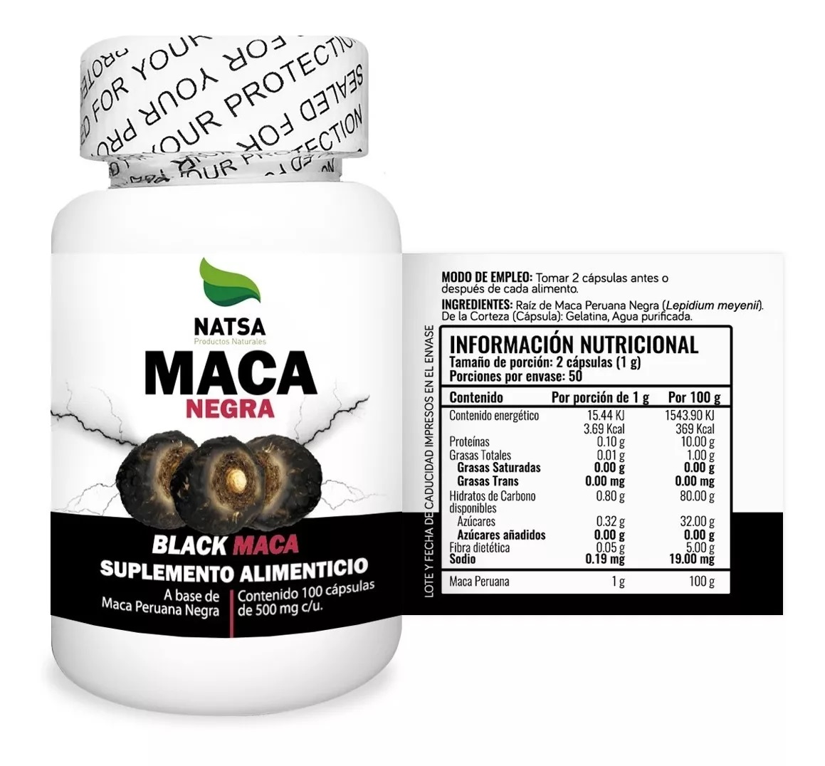 Foto 2 | Suplemento de Maca Negra Natsa Premium en Cápsulas - 100 Unidades