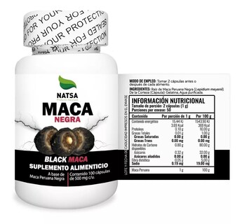 Foto 2 | Suplemento de Maca Negra Natsa Premium en Cápsulas - 100 Unidades