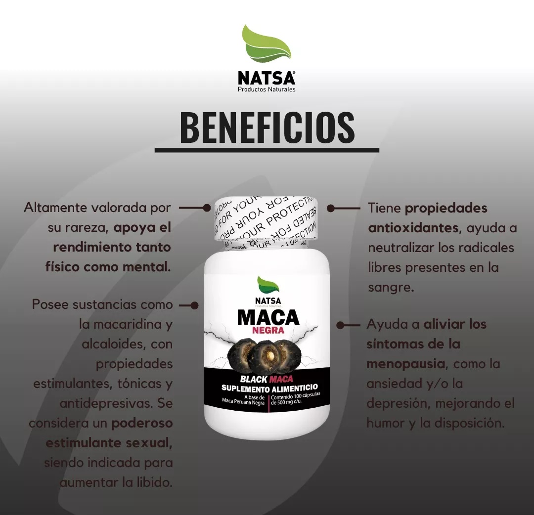 Foto 4 pulgar | Suplemento de Maca Negra Natsa Premium en Cápsulas - 100 Unidades