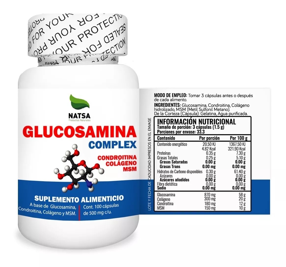 Foto 3 pulgar | Suplemento de Glucosamina Complex Natsa 100 cápsulas