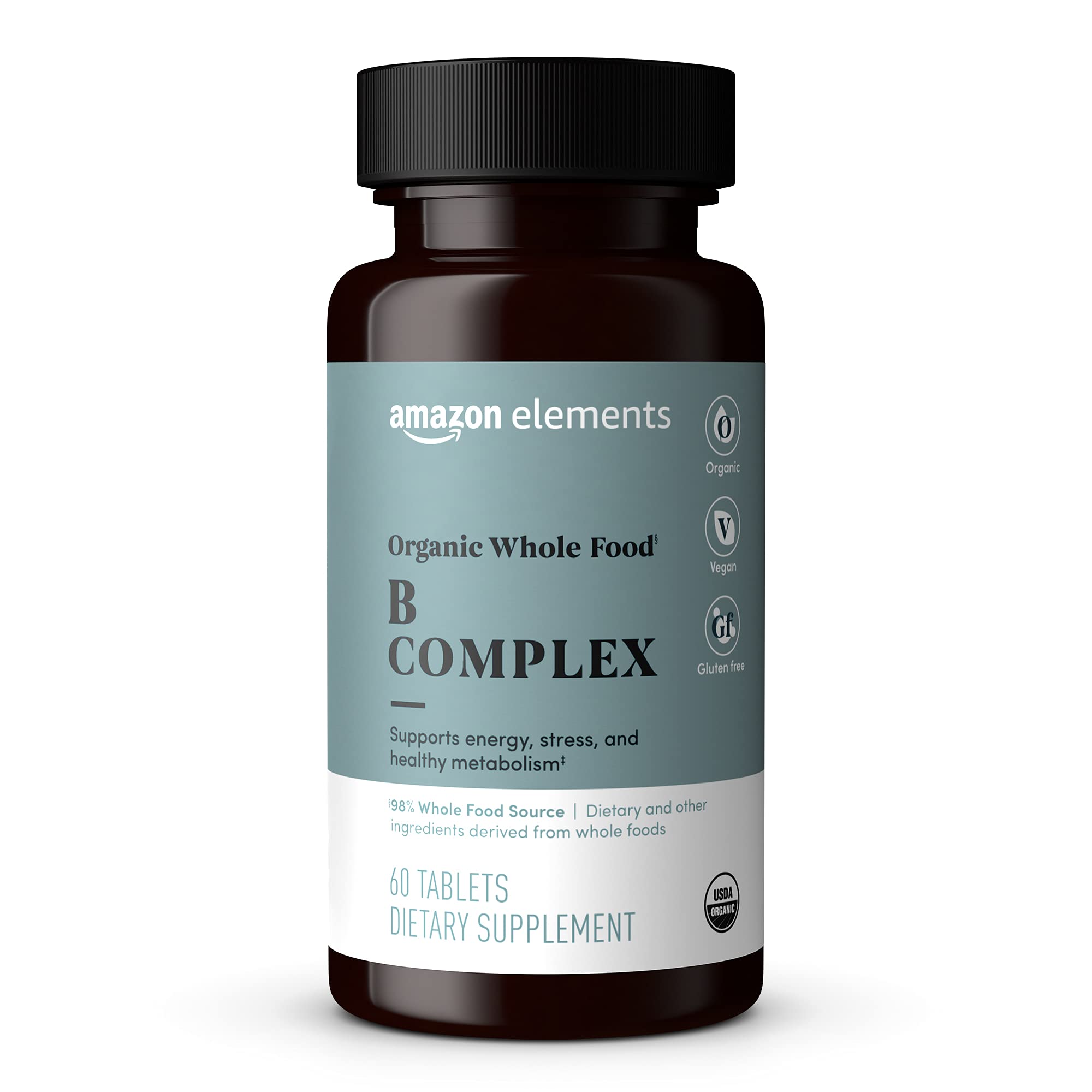 Foto 2 pulgar | Suplemento Amazon Elements Organic Whole Food B Complex 60 Comprimidos - Venta Internacional.
