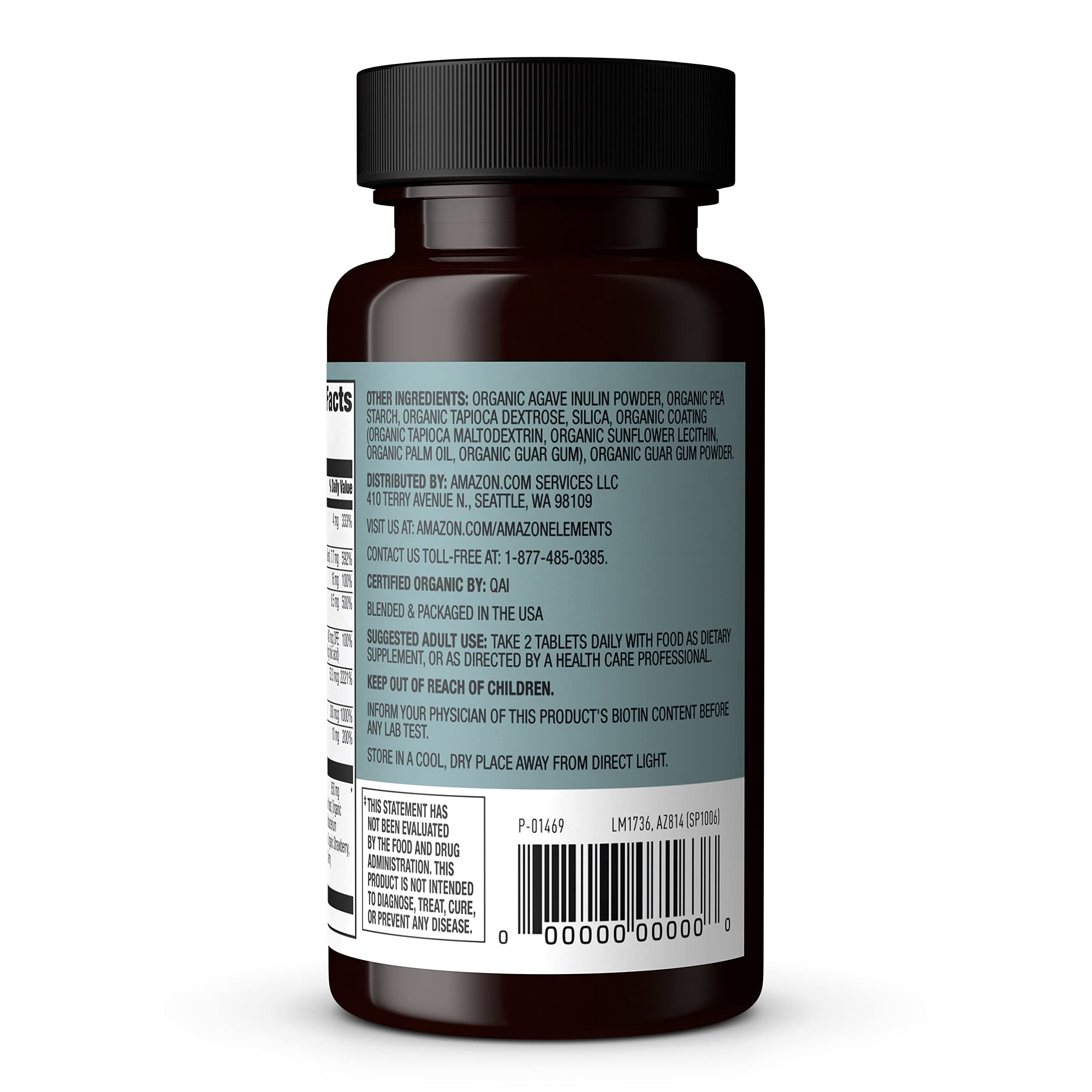 Foto 3 pulgar | Suplemento Amazon Elements Organic Whole Food B Complex 60 Comprimidos - Venta Internacional.