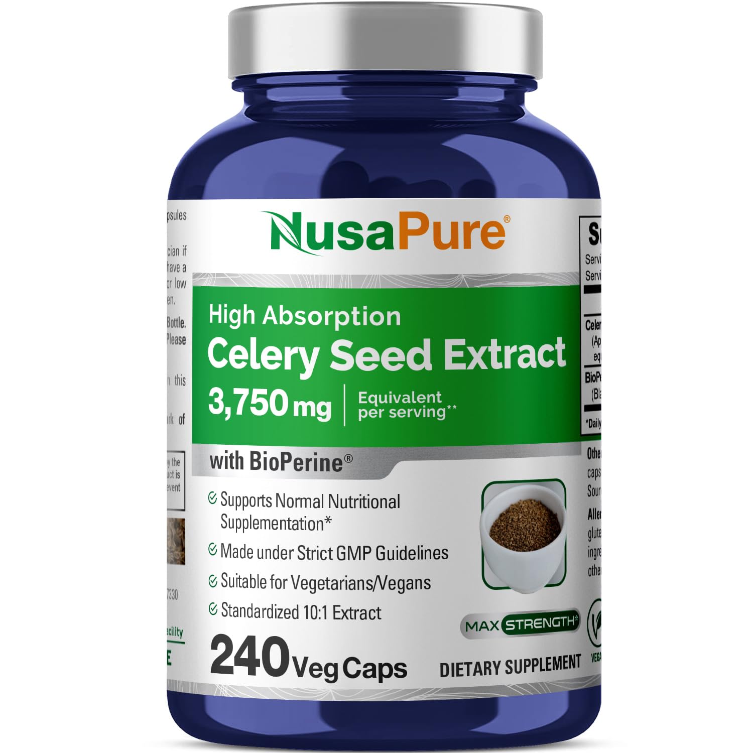 Foto 2 pulgar | Suplemento De Extracto De Semilla De Apio Nusapure 3750 Mg 240 Cápsulas - Venta Internacional.