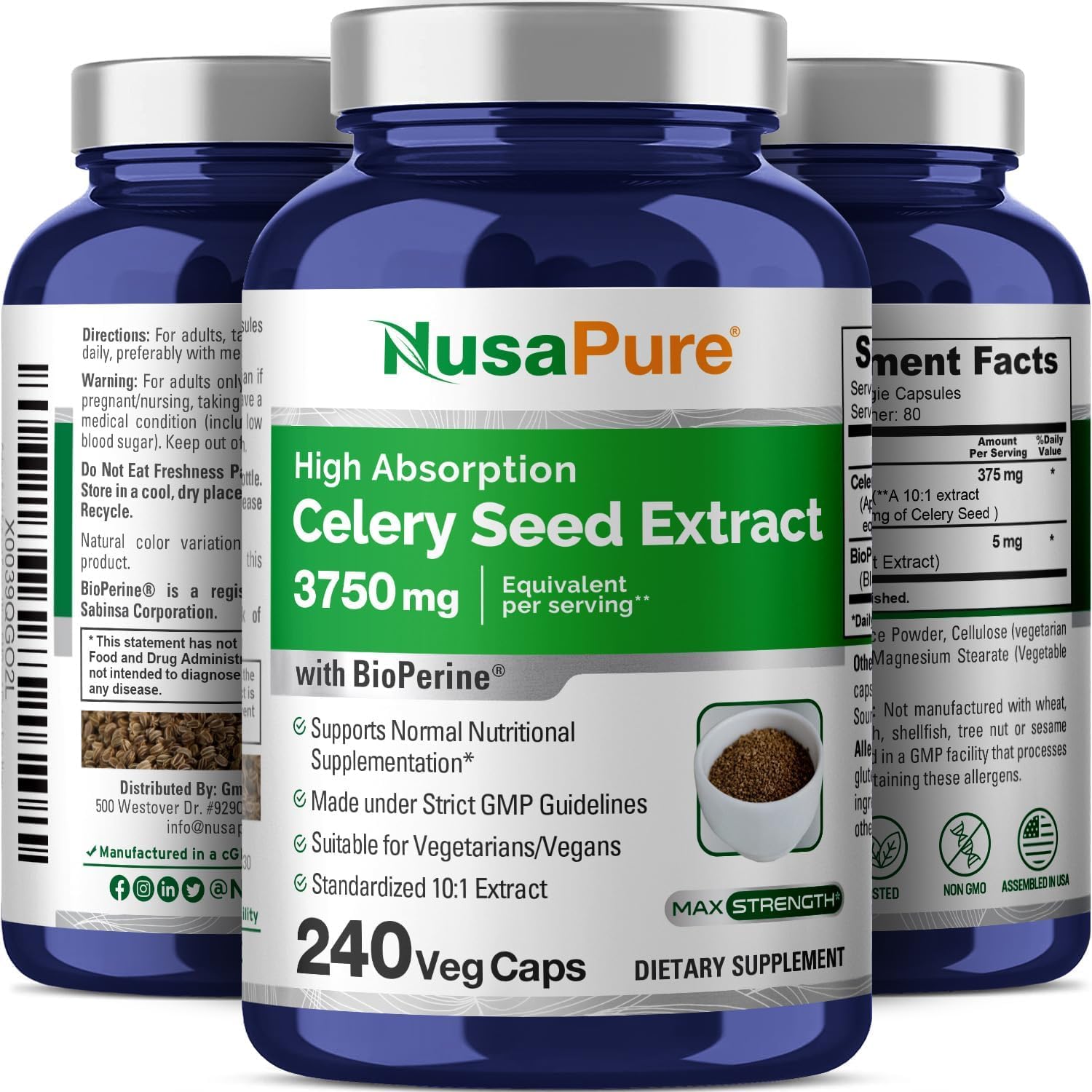Foto 4 | Suplemento De Extracto De Semilla De Apio Nusapure 3750 Mg 240 Cápsulas - Venta Internacional.