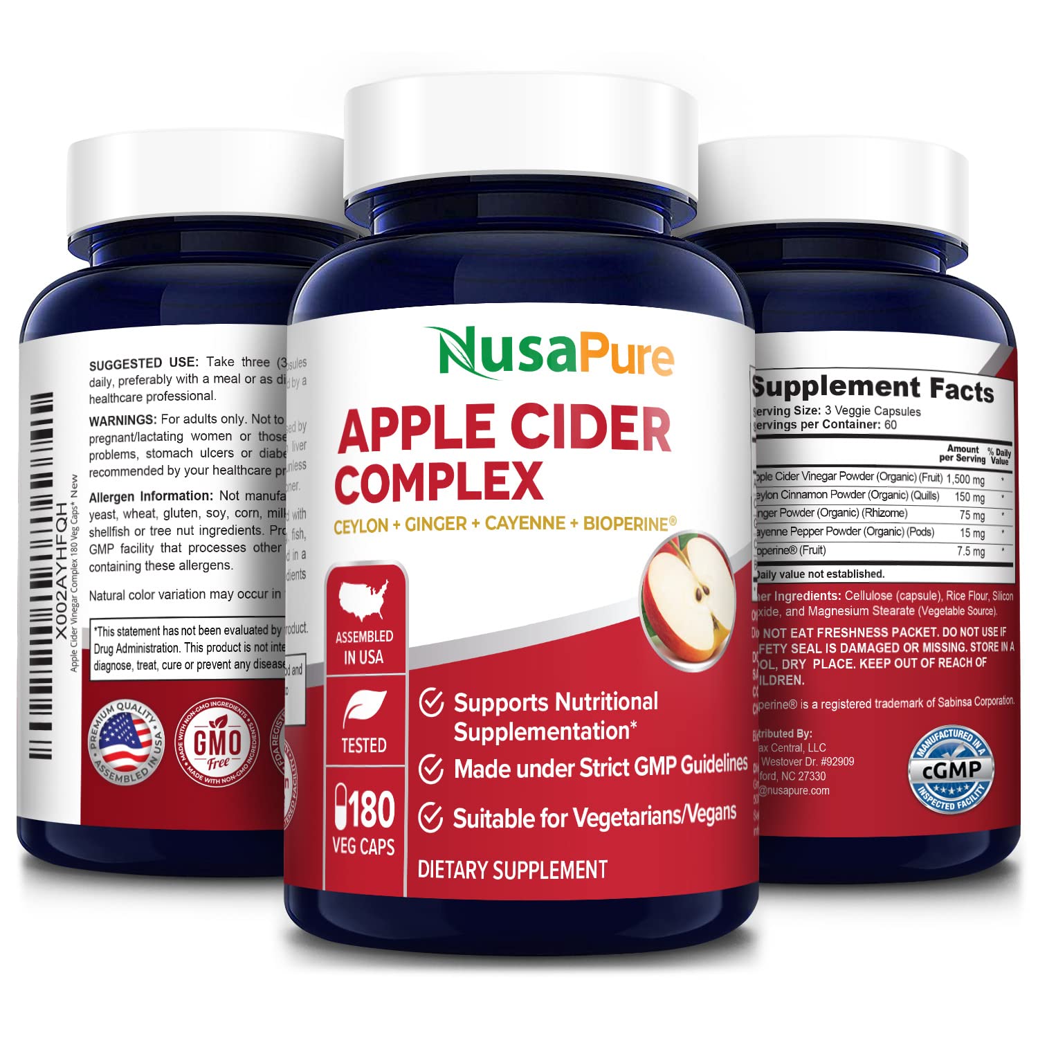 Foto 5 pulgar | Suplemento Nusapure Vinagre de Manzana 180 Cápsulas - Venta Internacional