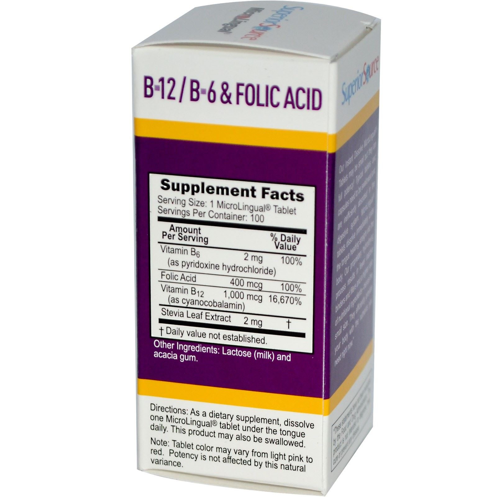 Foto 3 pulgar | Vitamina B12 Cianocobalamina 1000 Mcg Superior Source 100 Comprimidos - Venta Internacional.