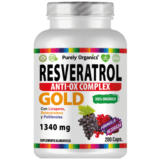 Foto 2 pulgar | Resveratrol Gold Super Antioxidante Natural 1340 mg 200 Cápsulas Purely Organics
