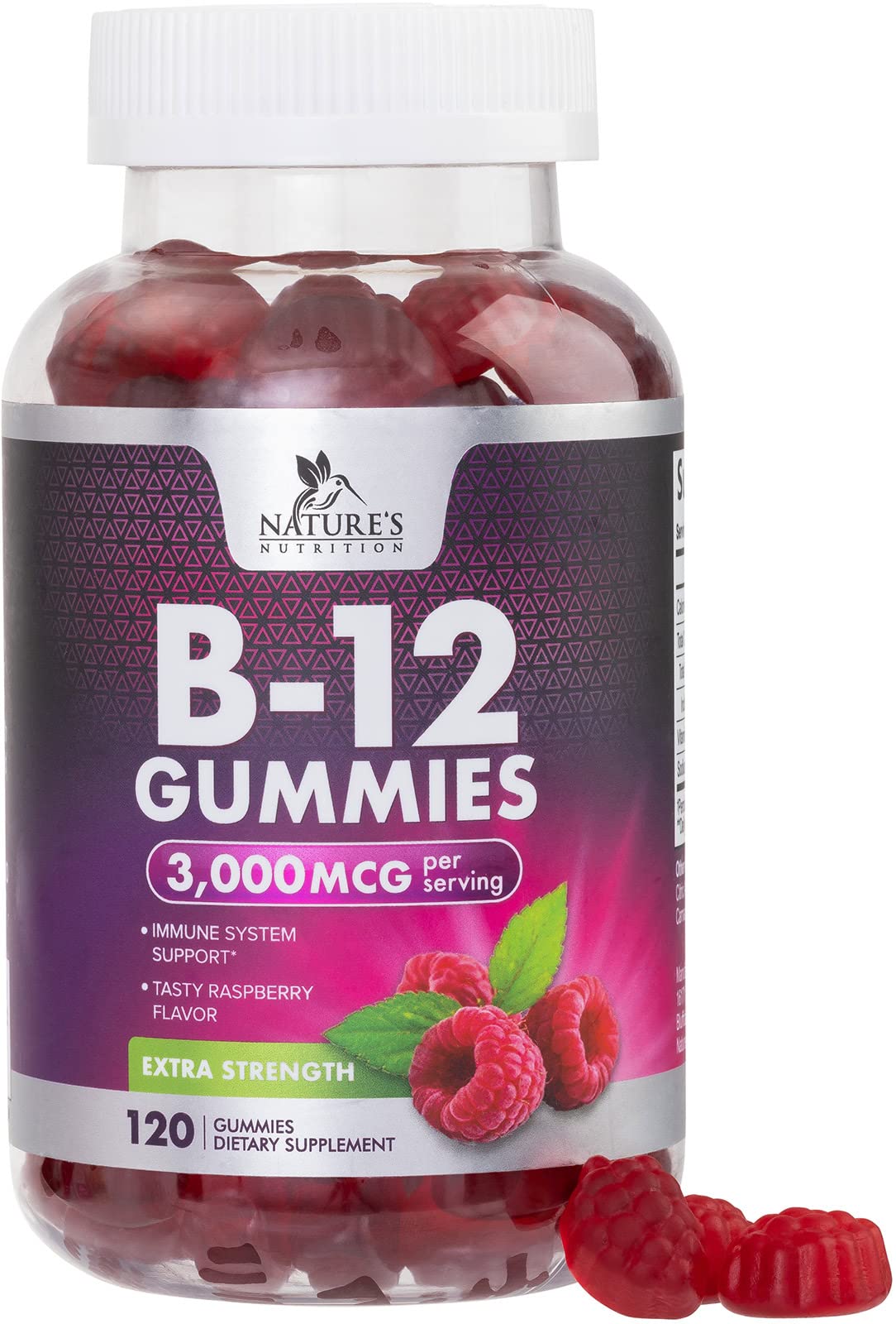 Gomitas Nature's Nutrition B12 3000 Mcg Extra Strength 120 Unidades - Venta Internacional.
