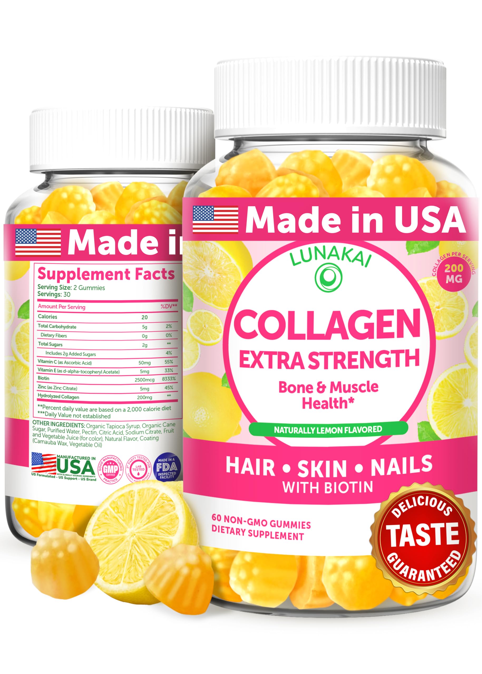 Foto 2 pulgar | Gomitas De Colágeno Lunakai, 200 Mg, Hidrolizadas Con Biotina, 60 Unidades - Venta Internacional.
