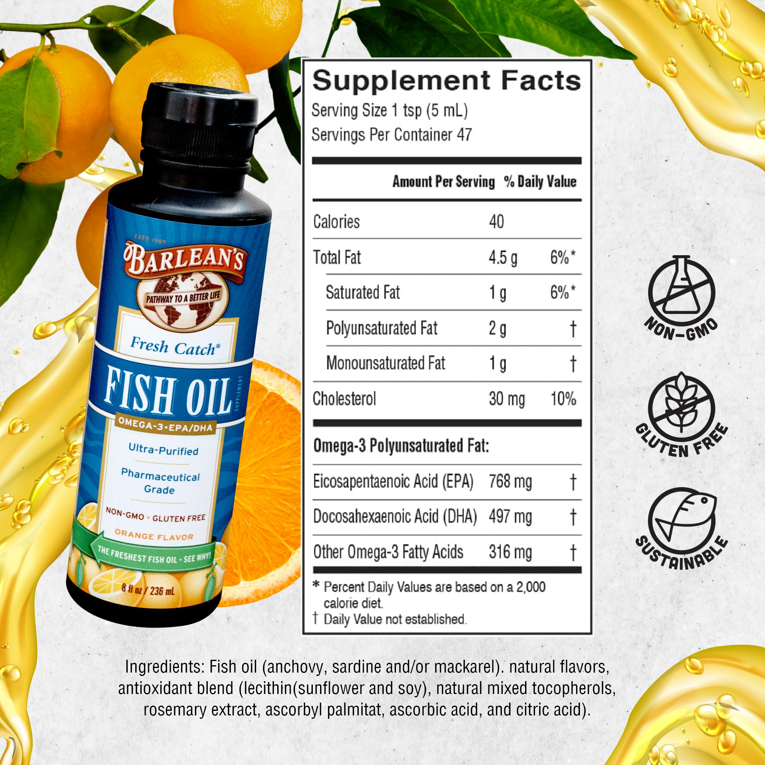 Foto 7 pulgar | Suplemento De Aceite De Pescado Omega 3 De Barlean, 240 Ml, Líquido Con Sabor A Naranja - Venta Internacional.