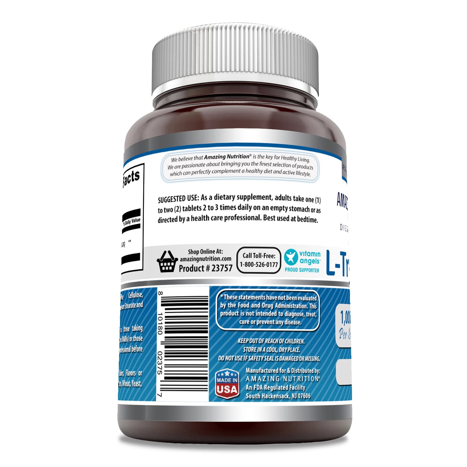 Foto 3 pulgar | Suplemento Amazing Formulas L-triptófano 1000 Mg 60 Comprimidos - Venta Internacional.