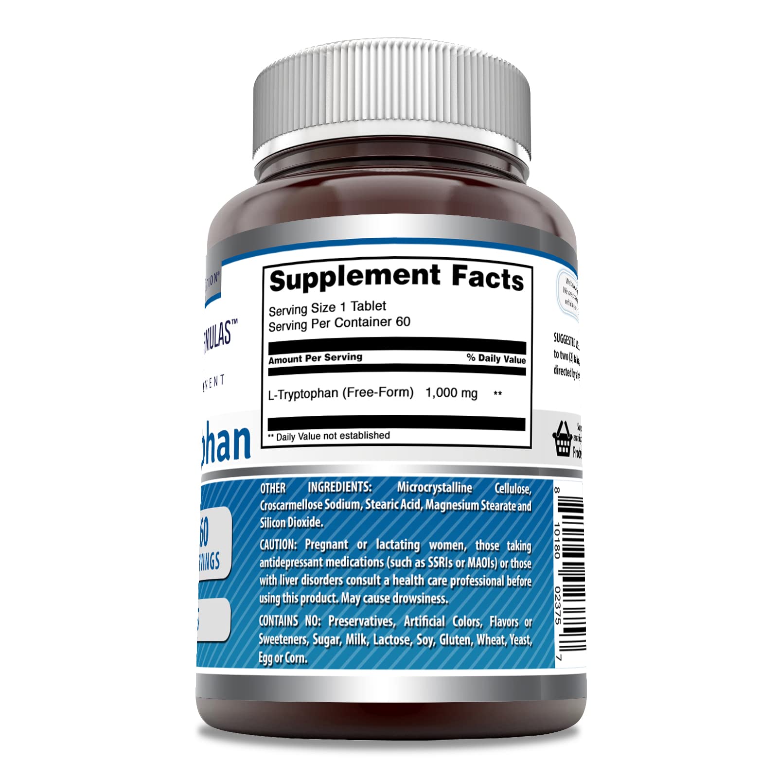 Foto 4 pulgar | Suplemento Amazing Formulas L-triptófano 1000 Mg 60 Comprimidos - Venta Internacional.