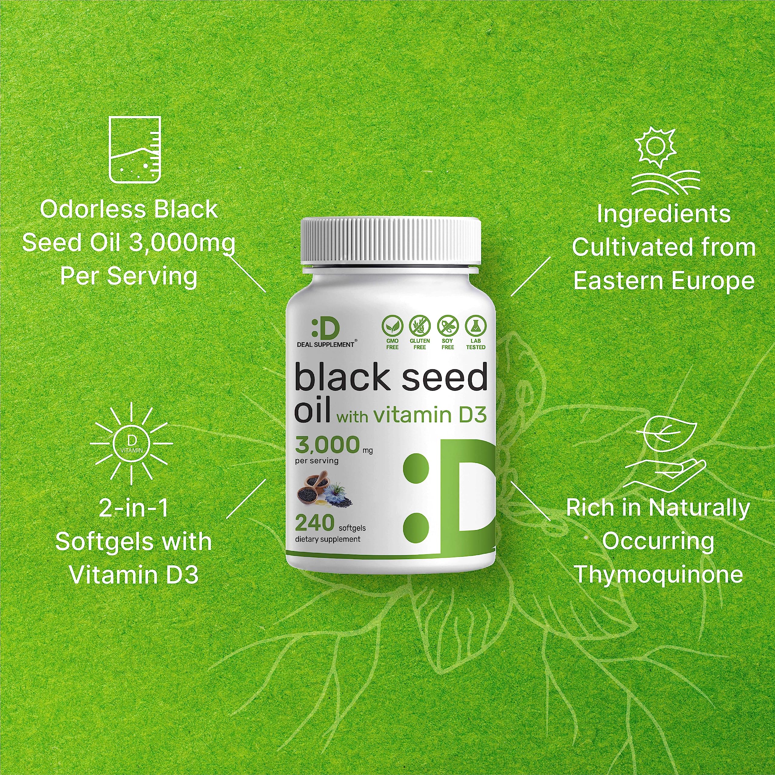 Foto 4 | Suplemento De Aceite De Semilla Negra De 3000 Mg Con Vitamina D3 - Venta Internacional.