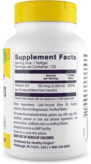 Foto 2 | Suplemento De Vitamina D3 De Healthy Origins, 2000 Ui, 120 Cápsulas Blandas - Venta Internacional.