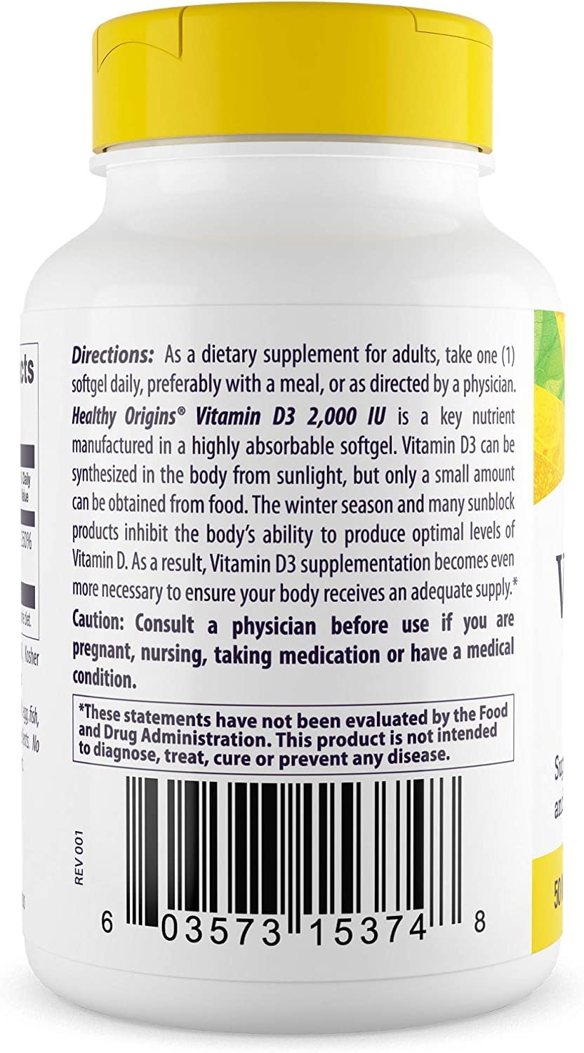 Foto 4 pulgar | Suplemento De Vitamina D3 De Healthy Origins, 2000 Ui, 120 Cápsulas Blandas - Venta Internacional.