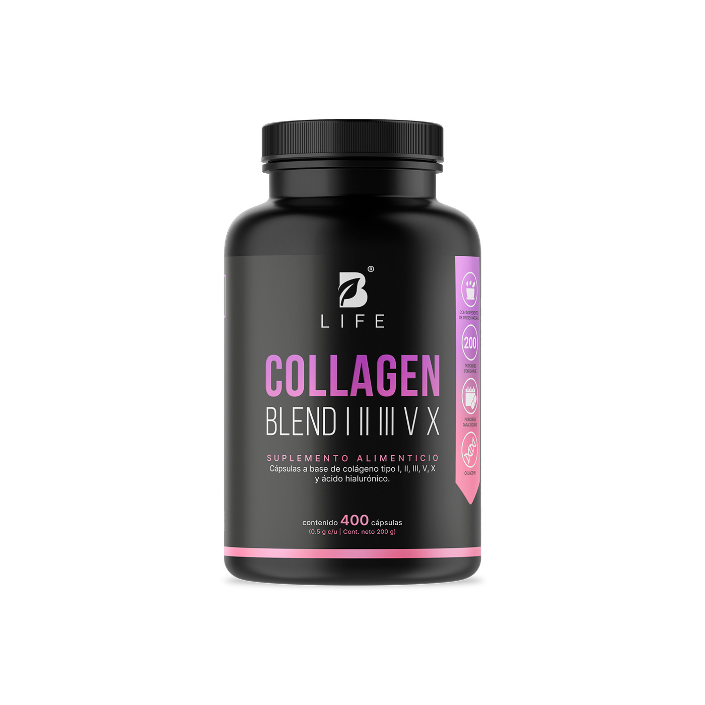 Foto 2 pulgar | Mezcla De Colágenos Tipo I, Ii, Iii, V Y X | 400 Cápsulas | Con Vitamina C | Collagen Blend I Ii Iii V X B Life.