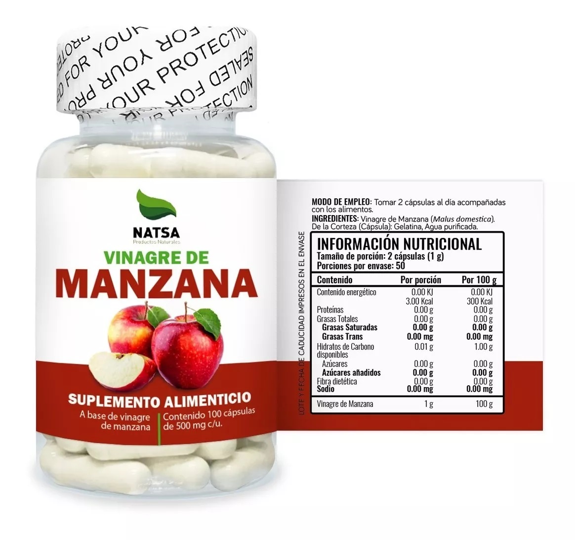 Foto 3 pulgar | Suplemento Natsa Vinagre de Manzana 100 Cápsulas