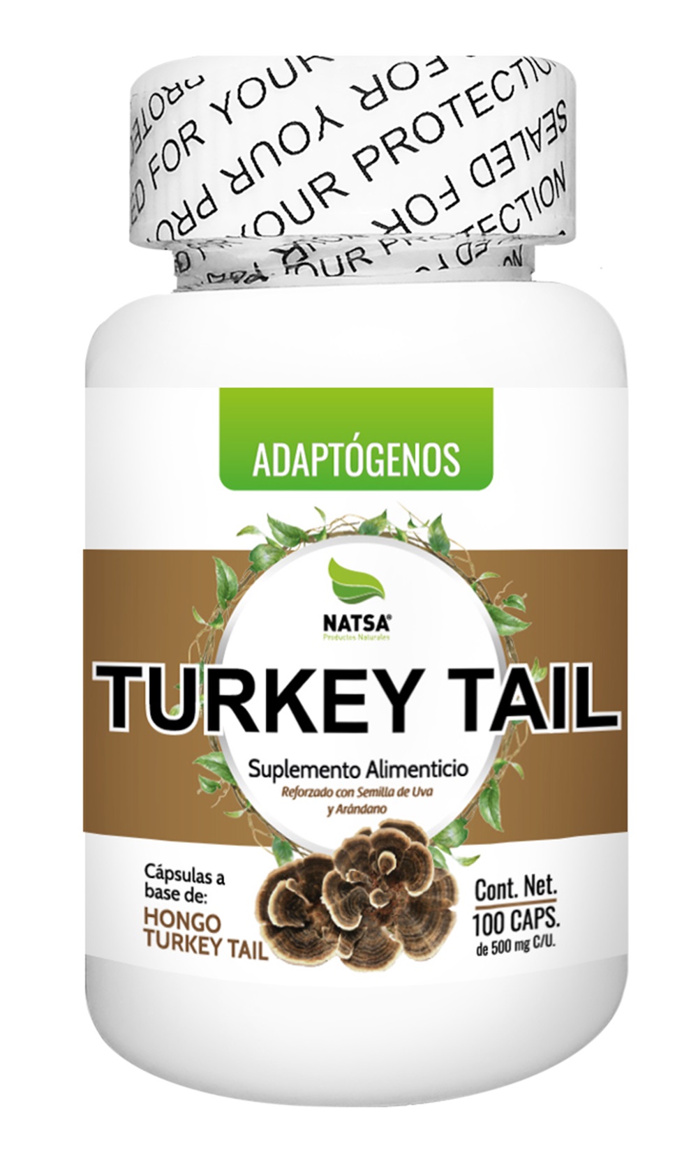 Suplemento Alimenticio Turkey Tail Cola de Pavo Natsa 100 Cápsulas