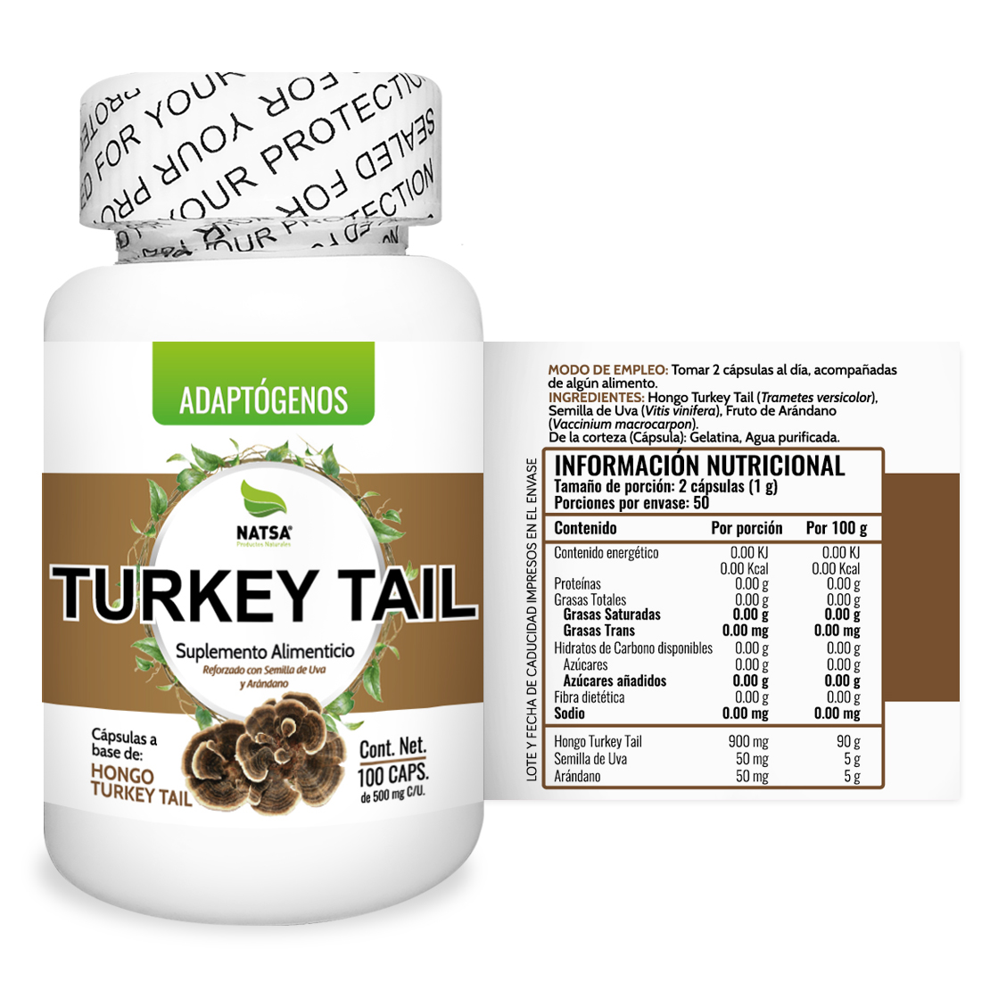 Foto 3 pulgar | Suplemento Alimenticio Turkey Tail Cola de Pavo Natsa 100 Cápsulas
