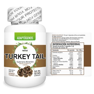 Foto 2 | Suplemento Alimenticio Turkey Tail Cola de Pavo Natsa 100 Cápsulas