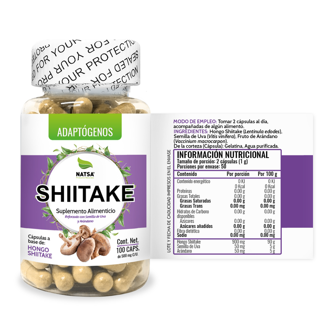 Foto 3 pulgar | Suplemento Alimenticio Shiitake Natsa 100 Cápsulas
