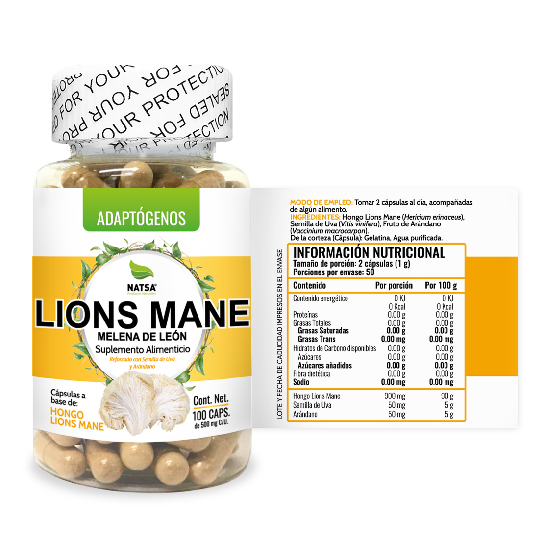 Foto 3 pulgar | Suplemento Alimenticio Melena de León Lions Mane Natsa 100 Cápsulas