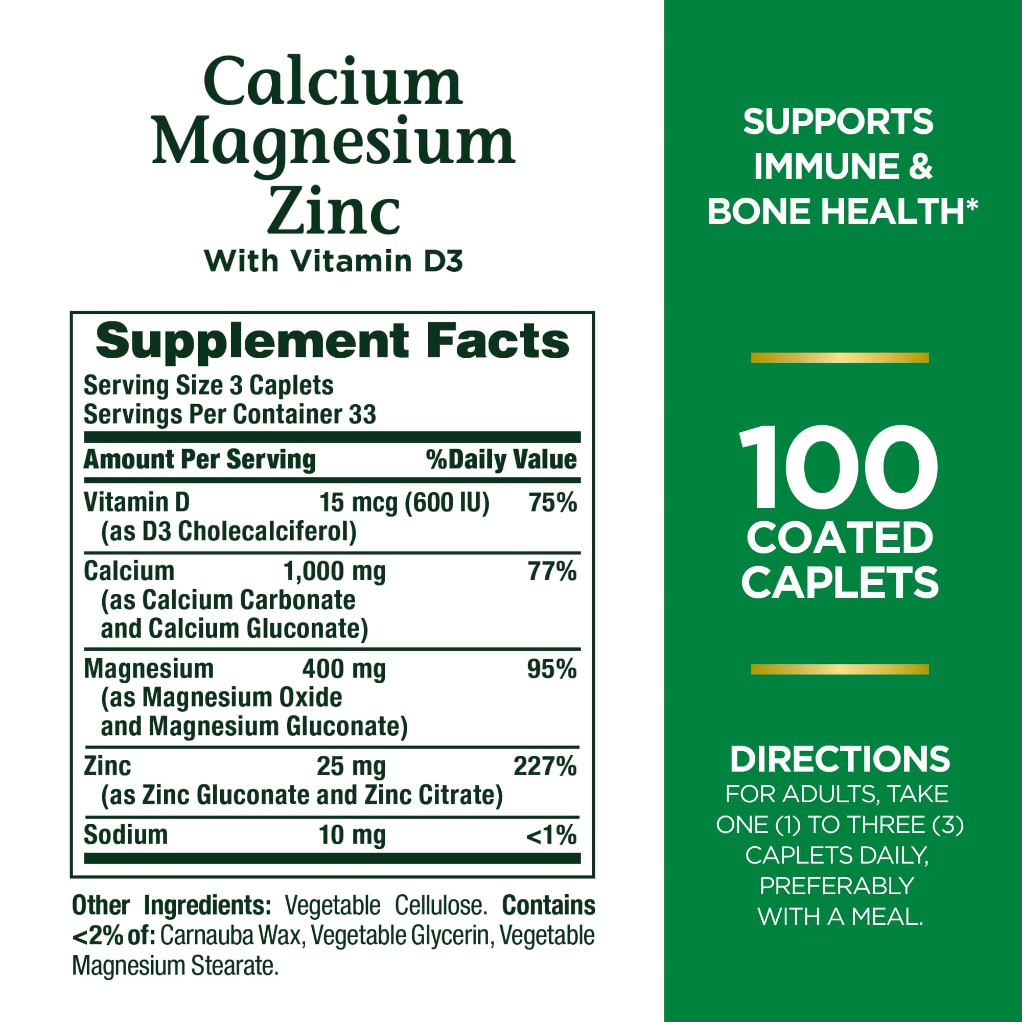 Foto 3 pulgar | Suplemento Nature's Bounty De Calcio, Magnesio Y Zinc, 100 Comprimidos - Venta Internacional.