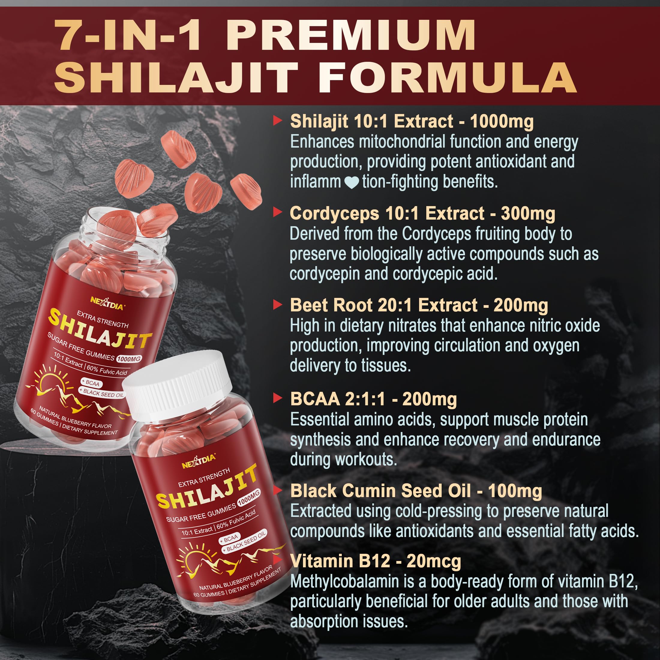 Foto 5 pulgar | Suplemento Shilajit Nextdia 10000 Mg Del Himalaya Con Raíz De Remolacha - Venta Internacional