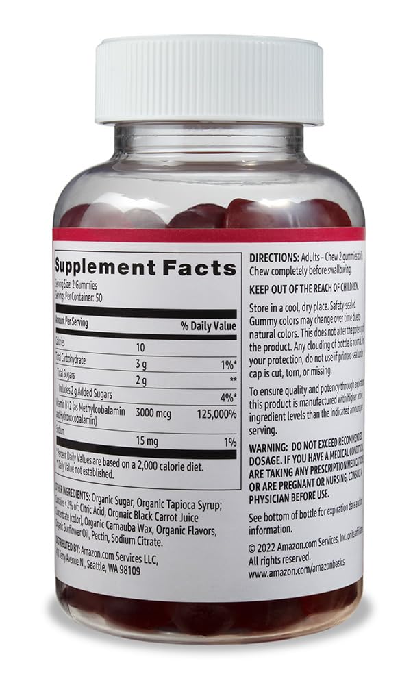 Foto 3 pulgar | Suplemento Amazon Basics Con Vitamina B12 En Gomitas De 3000 Mcg, 200 Unidades - Venta Internacional.