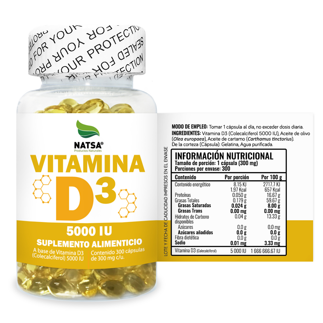 Foto 3 pulgar | Suplemento Alimenticio Vitamina D3 5,000 IU Natsa 300 Softgels