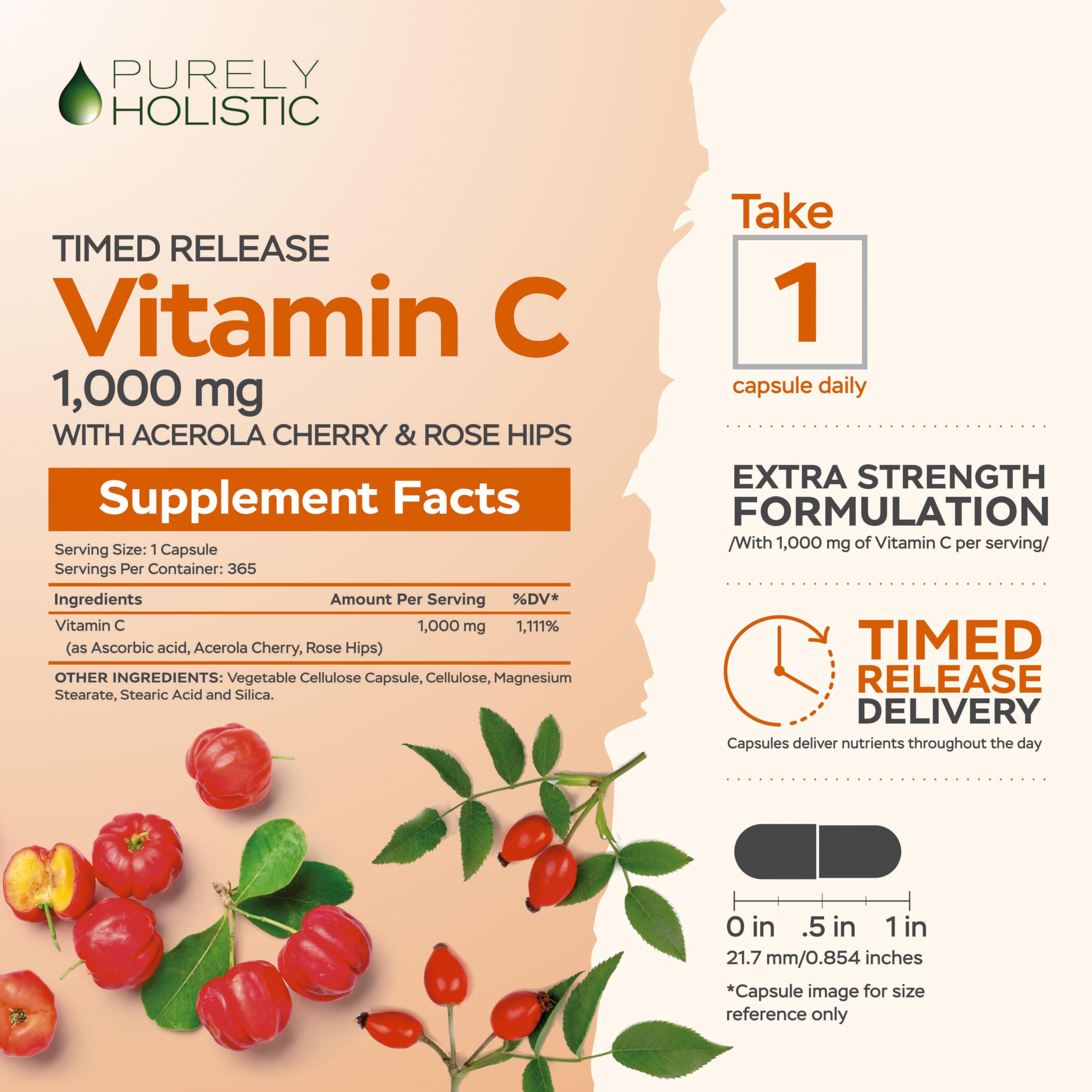Foto 4 pulgar | Suplemento De Vitamina C Puramente Holística, 1000 Mg, 365 Cápsulas - Venta Internacional.