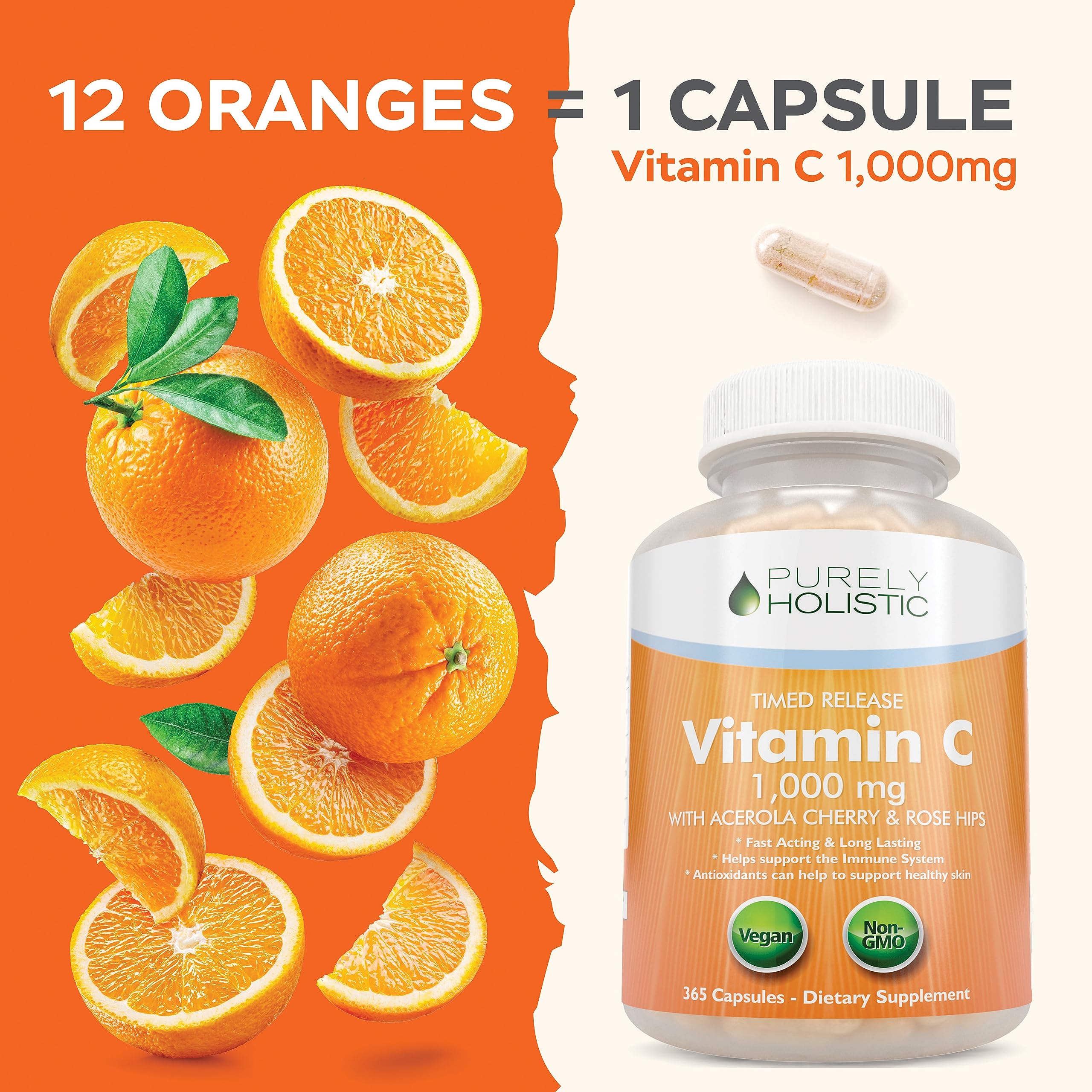 Foto 6 pulgar | Suplemento De Vitamina C Puramente Holística, 1000 Mg, 365 Cápsulas - Venta Internacional.