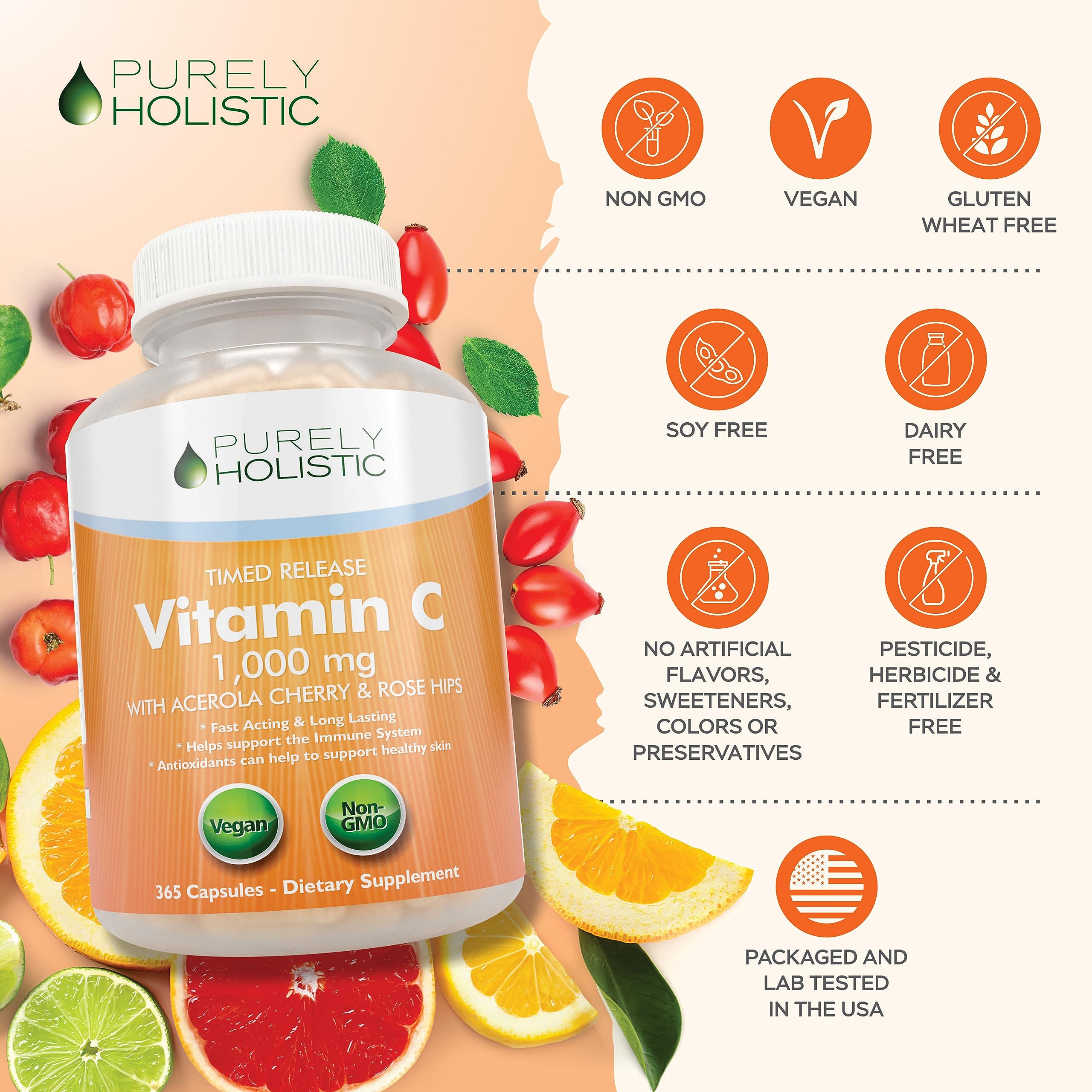 Foto 7 pulgar | Suplemento De Vitamina C Puramente Holística, 1000 Mg, 365 Cápsulas - Venta Internacional.