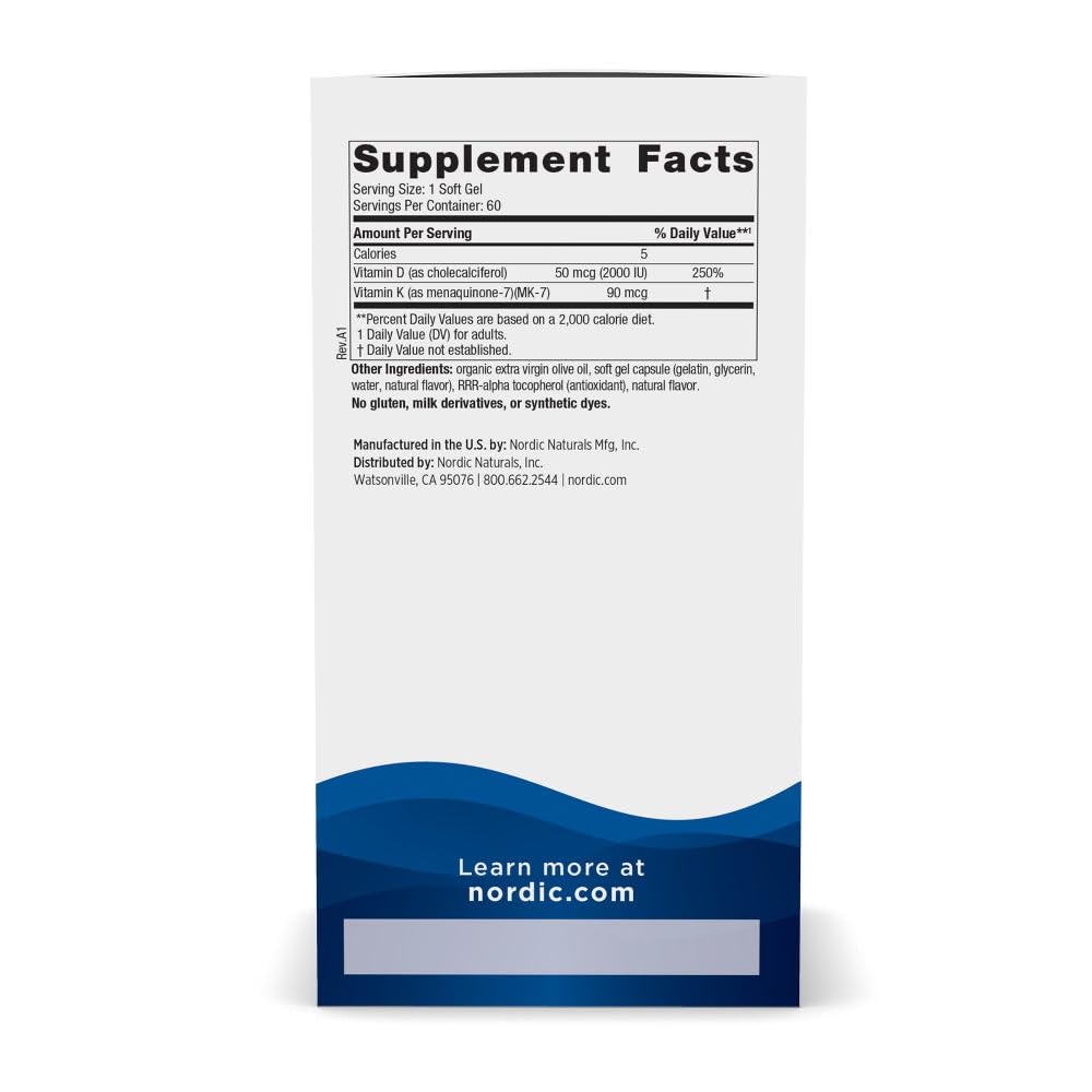 Foto 3 pulgar | Suplemento Nordic Naturals Con Vitamina D3 + K2 60 Cápsulas Blandas - Venta Internacional.