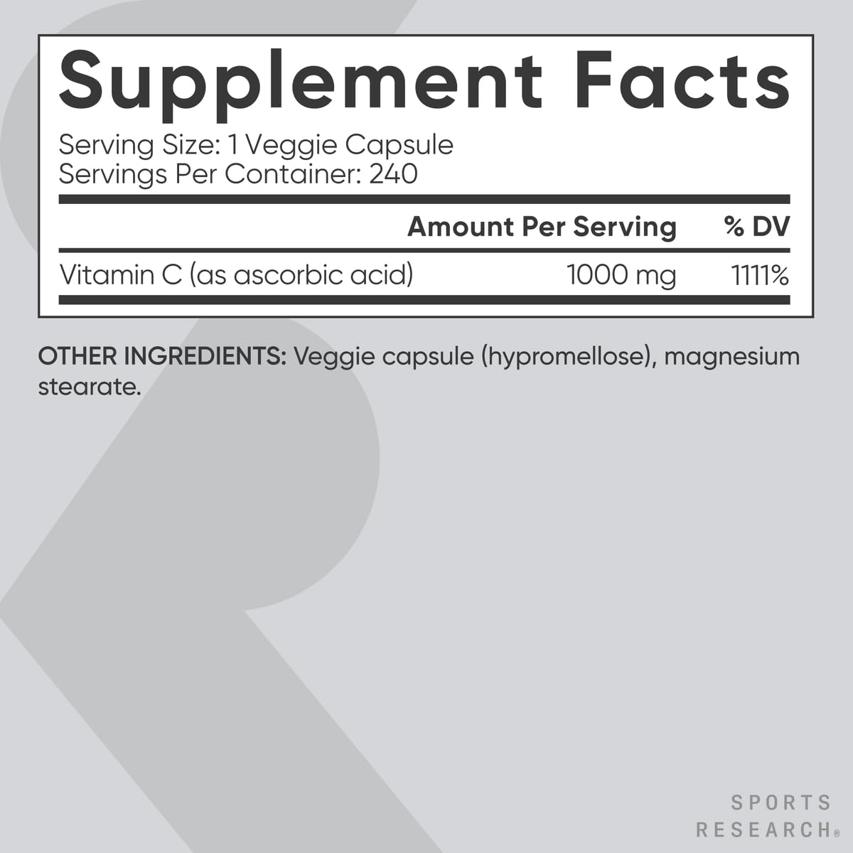 Foto 6 | Suplemento De Vitamina C Sports Research 1000 Mg 240 Cápsulas - Venta Internacional.