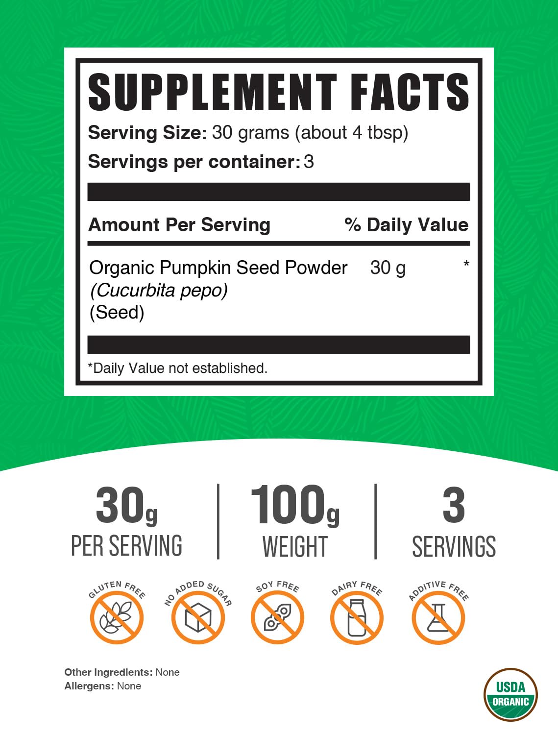 Foto 3 pulgar | Supplement Bulksupplements.com Polvo De Semillas De Calabaza Orgánicas 500 G - Venta Internacional.