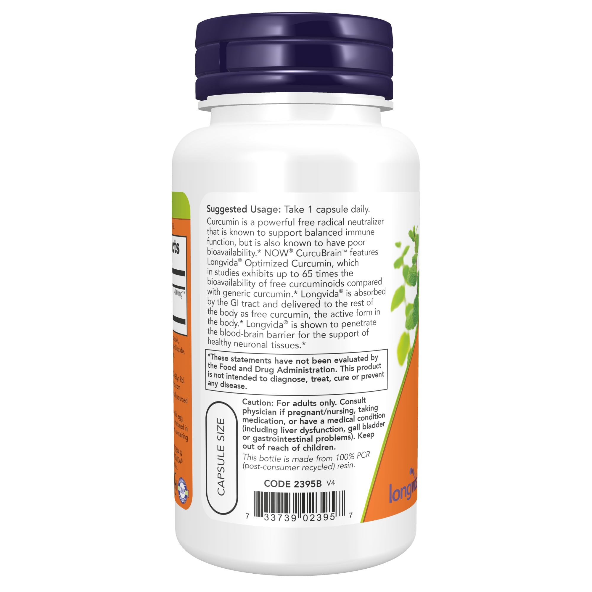 Foto 4 pulgar | Curcubrain Now 400 mg con Curcumina Longvida 50 Cápsulas - Venta Internacional