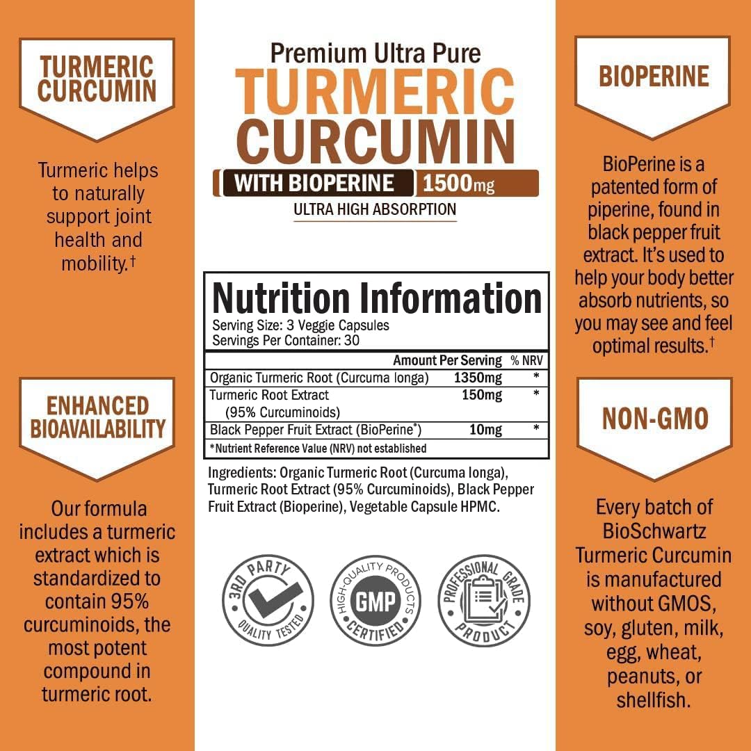 Foto 4 pulgar | Suplemento Bioschwartz Curcumina De Cúrcuma 1500 Mg Con Bioperine - Venta Internacional.