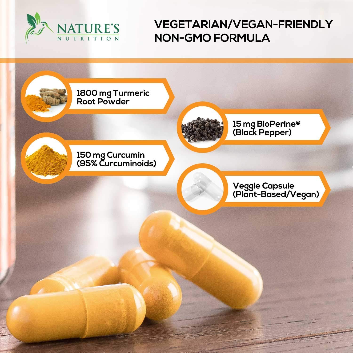 Foto 7 | Suplemento Nature's Nutrition de Cúrcuma 180 Cápsulas-Venta Internacional