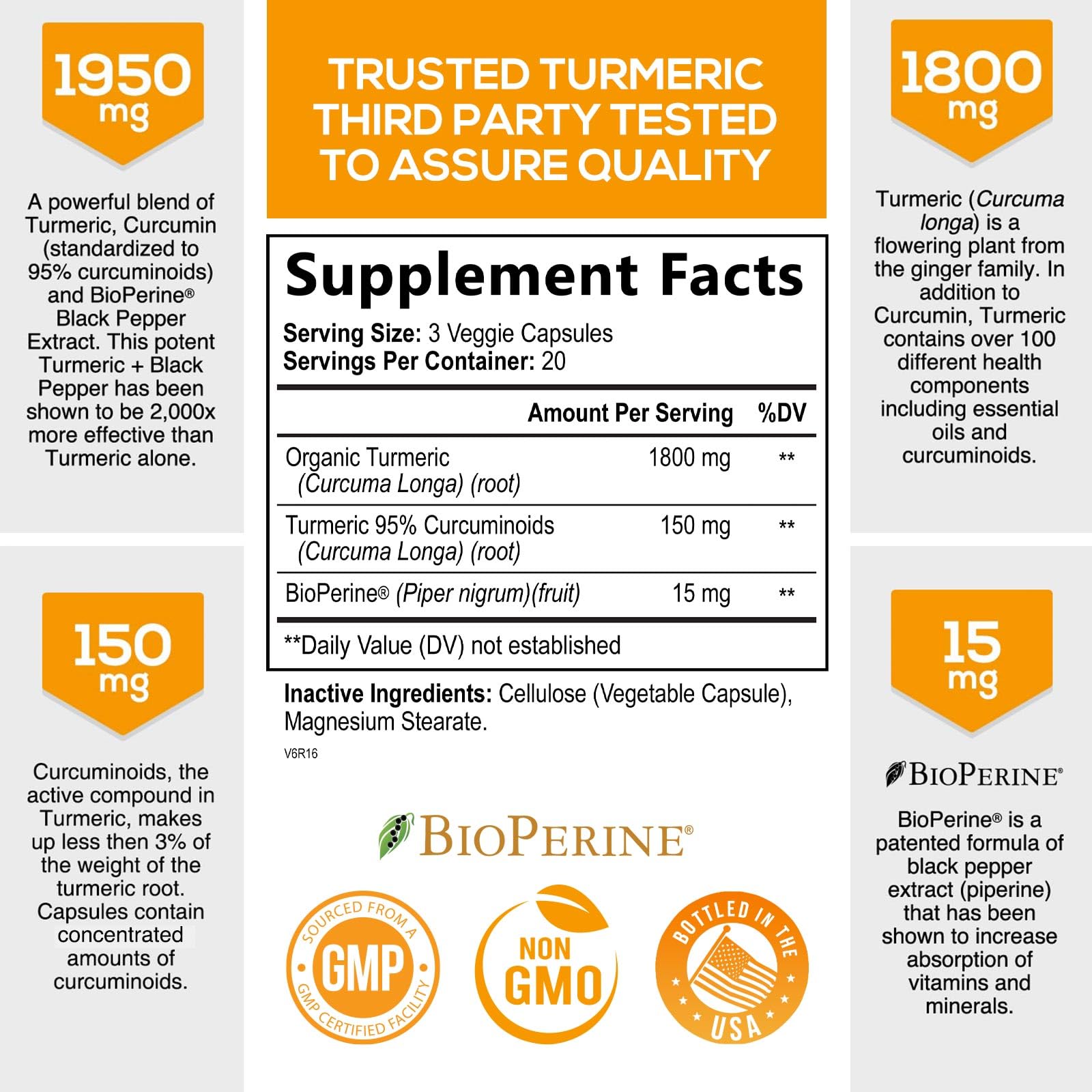Foto 3 pulgar | Suplemento Nature's Nutrition, Cúrcuma Y Curcumina, 1950 Mg - Venta Internacional.