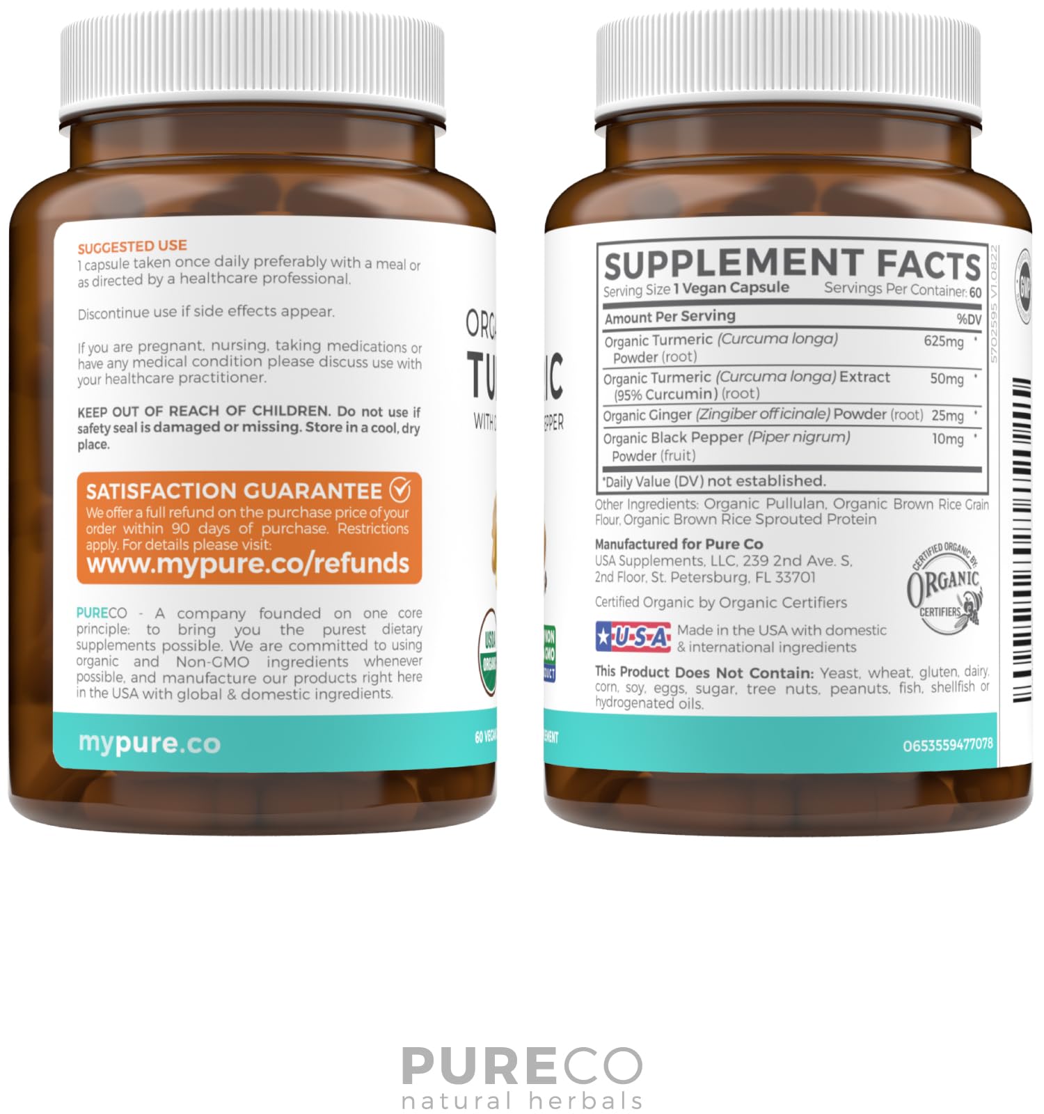 Foto 7 | Suplemento de Curcumina de Cúrcuma Pure Co con Pimienta Negra 60 Cápsulas - Venta Internacional