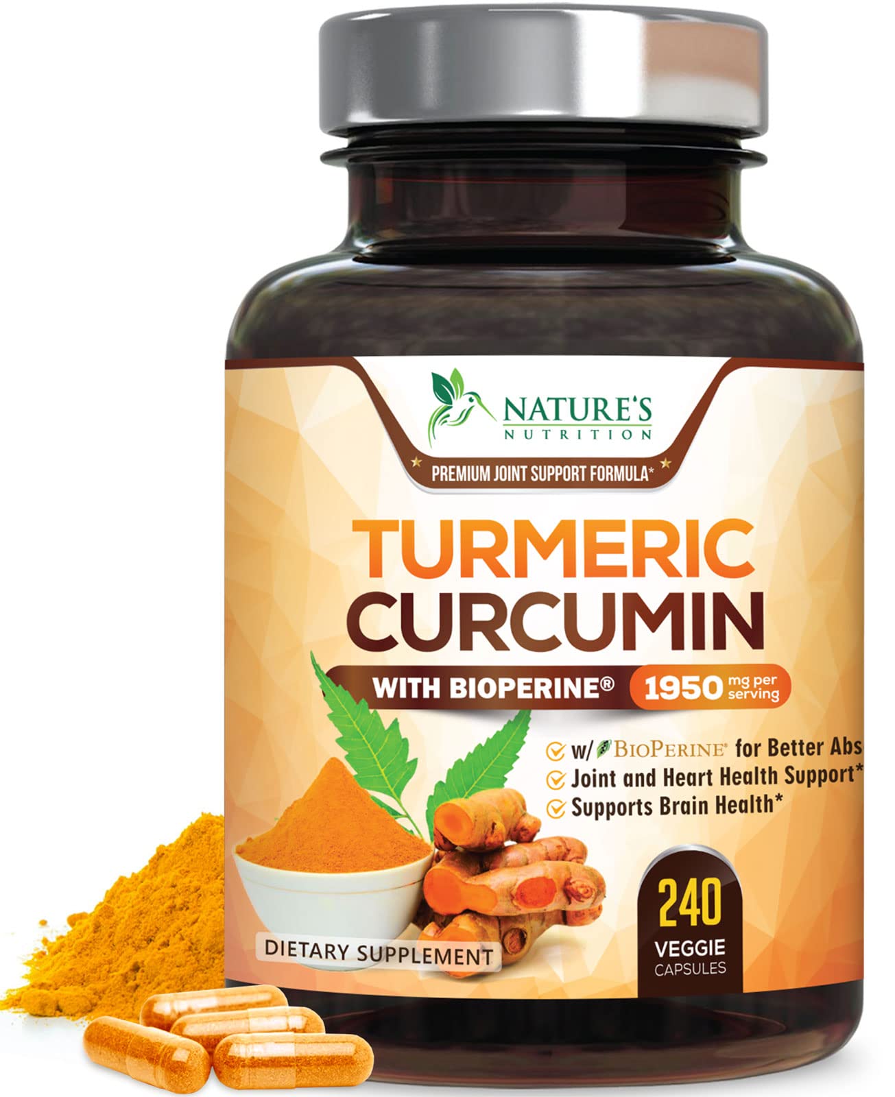 Foto 2 pulgar | Suplemento Nature's Nutrition, Cúrcuma Y Curcumina, 1950 Mg - Venta Internacional.