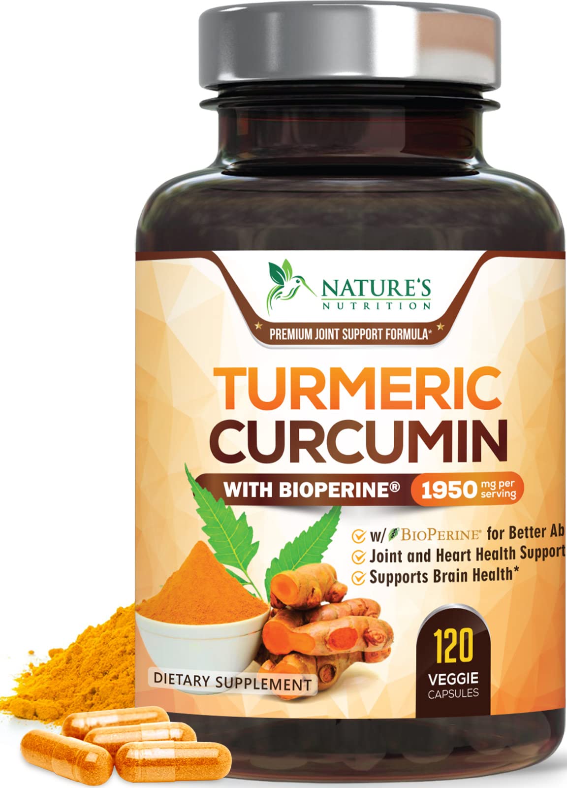 Foto 2 pulgar | Suplemento Nature's Nutrition, Cúrcuma Y Curcumina, 1950 Mg - Venta Internacional.