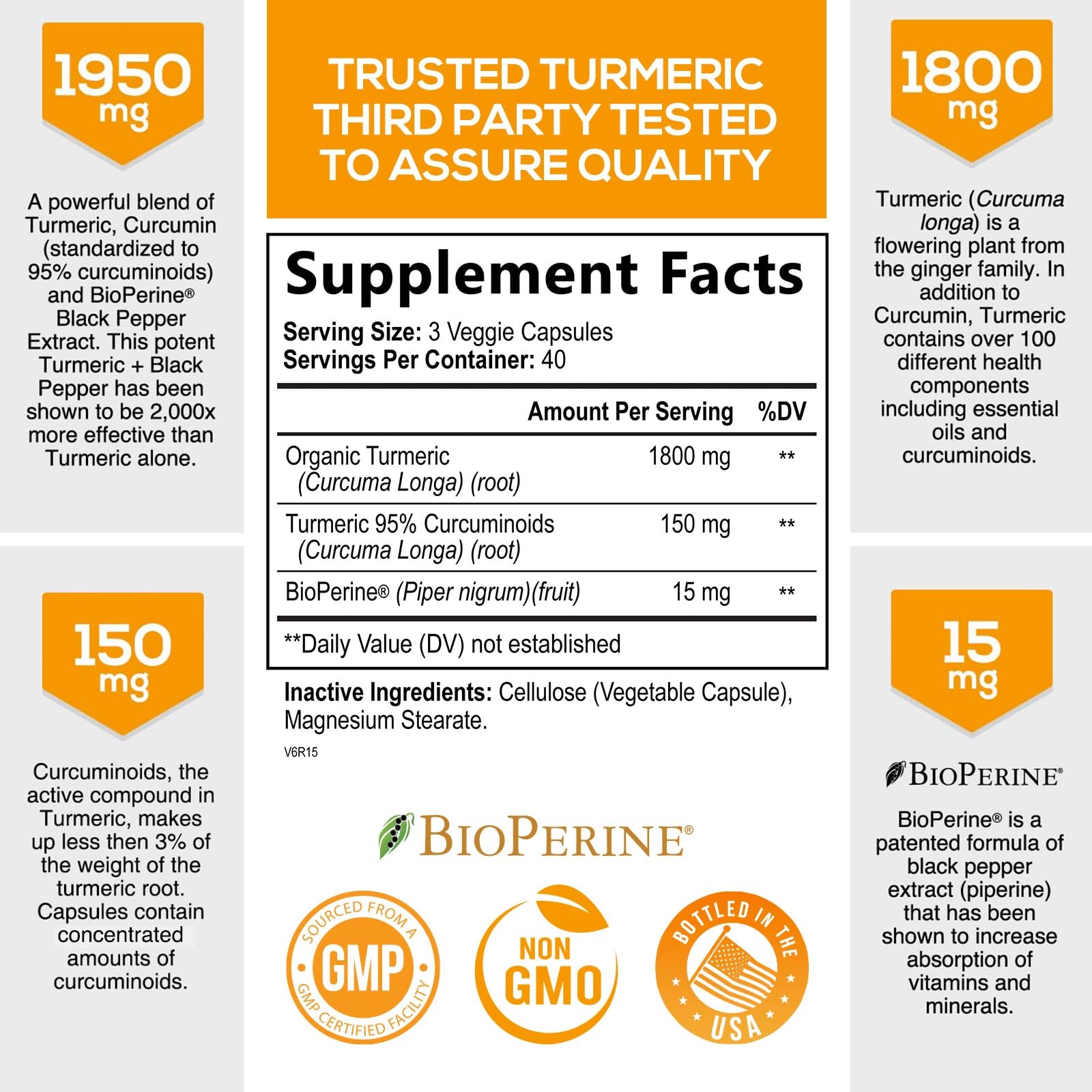Foto 3 pulgar | Suplemento Nature's Nutrition, Cúrcuma Y Curcumina, 1950 Mg - Venta Internacional.