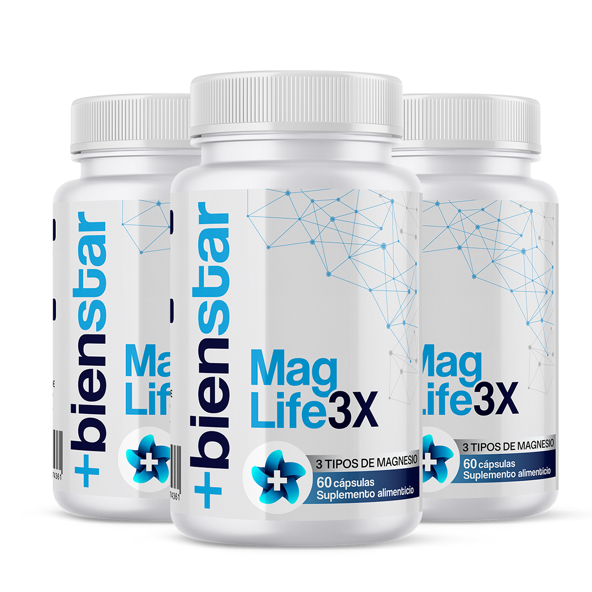 Foto 1 | 3 Frascos De Mag Life3x +bienstar Magnesio: Citrato, Óxido Y Glicinato - Sueño Y Relajación En  60 Cápsulas