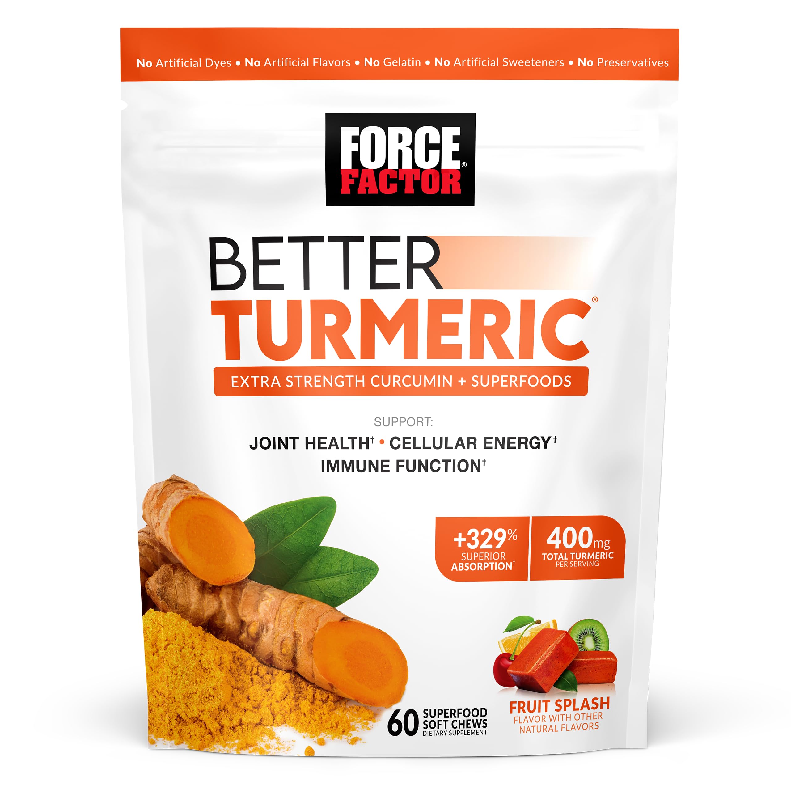 Foto 2 pulgar | Supplement Force Factor Better Turmeric Joint Support 60 Comprimidos Masticables - Venta Internacional.