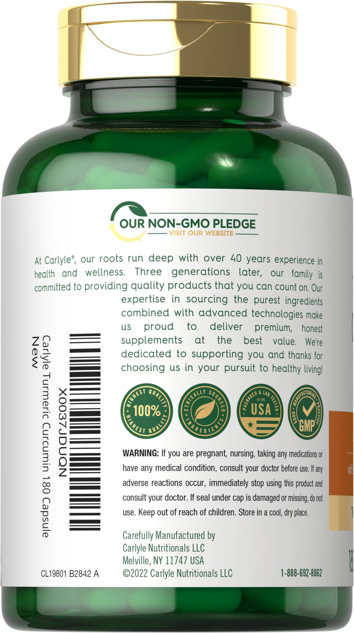 Foto 4 pulgar | Suplemento De Curcumina De Cúrcuma Carlyle 500 Mg 180 Cápsulas - Venta Internacional.