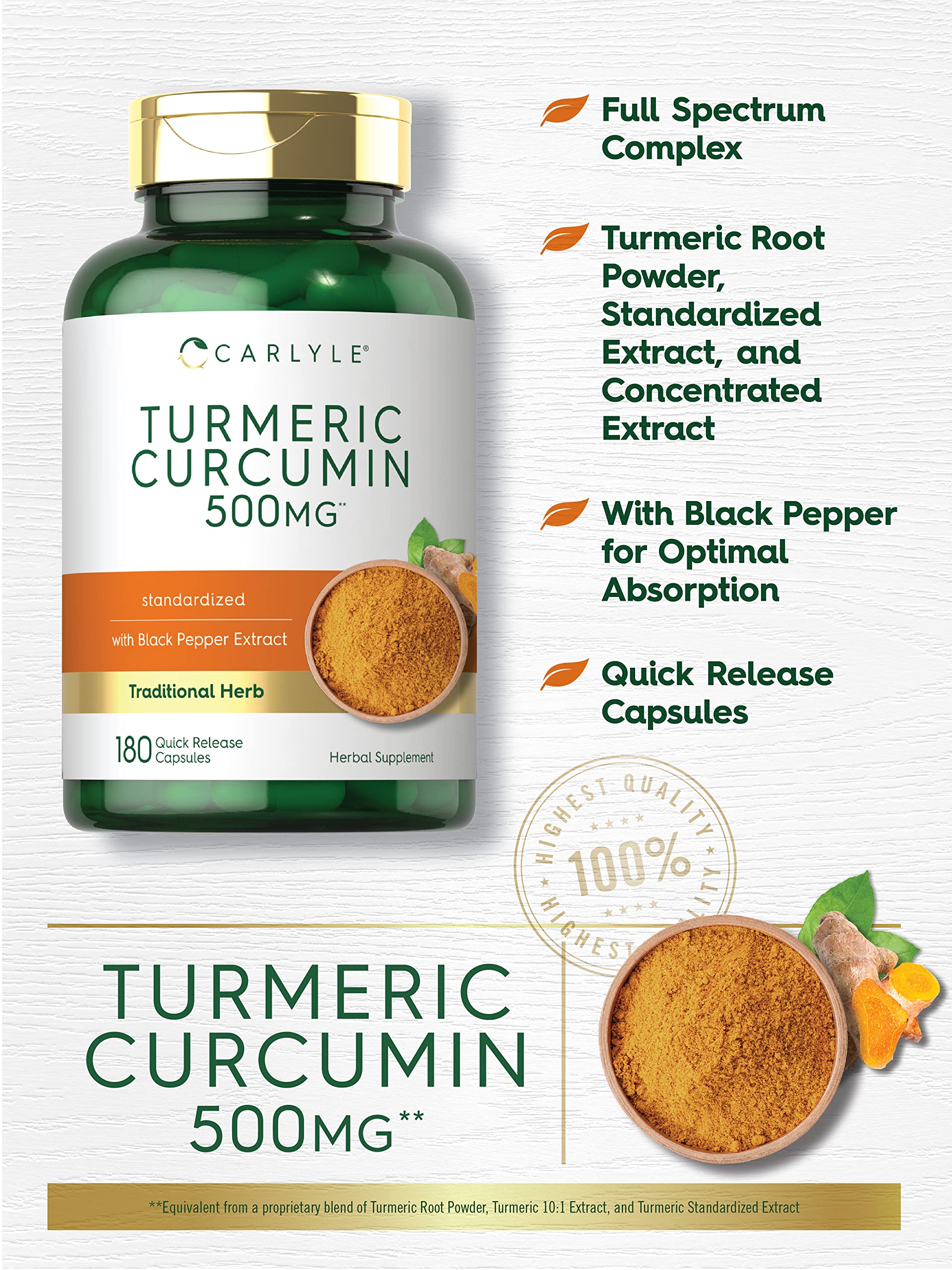 Foto 5 pulgar | Suplemento De Curcumina De Cúrcuma Carlyle 500 Mg 180 Cápsulas - Venta Internacional.