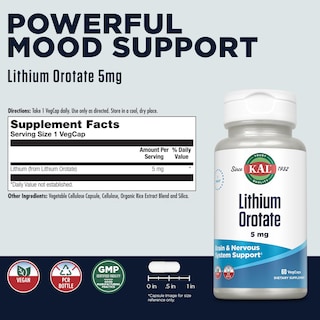 Foto 2 | Suplemento De Orotato De Litio Kal, 5 Mg, 60 Cápsulas Vegetales - Venta Internacional.